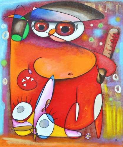 flic rouge sur gilet jaune peinture galerie peintre eric bourdon
